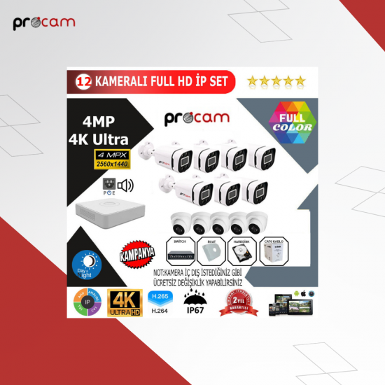 12'li 4Mp 4K Ultra İp Kamera Seti / 4012s 12'li 4Mp 4K Ultra İp Kamera Seti / 4012s