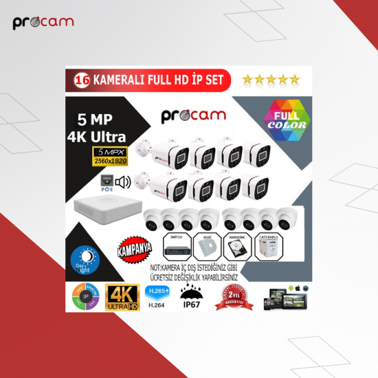 16'lı 5Mp 4K Ultra İp Kamera Seti / 5116s 16'lı 5Mp 4K Ultra İp Kamera Seti / 5116s